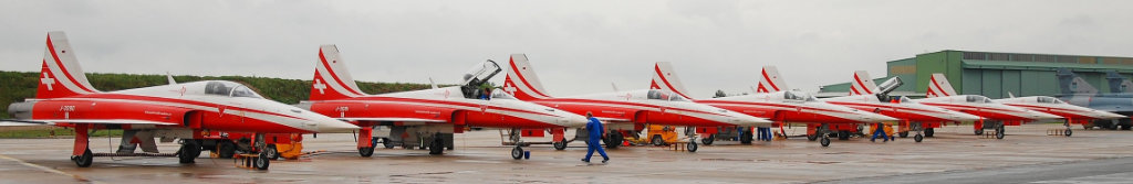 Patrouille Suisse F-5E Tiger II demonstration team on the tarmac Patrouille Suisse F-5E Tiger II demonstration team on the tarmac